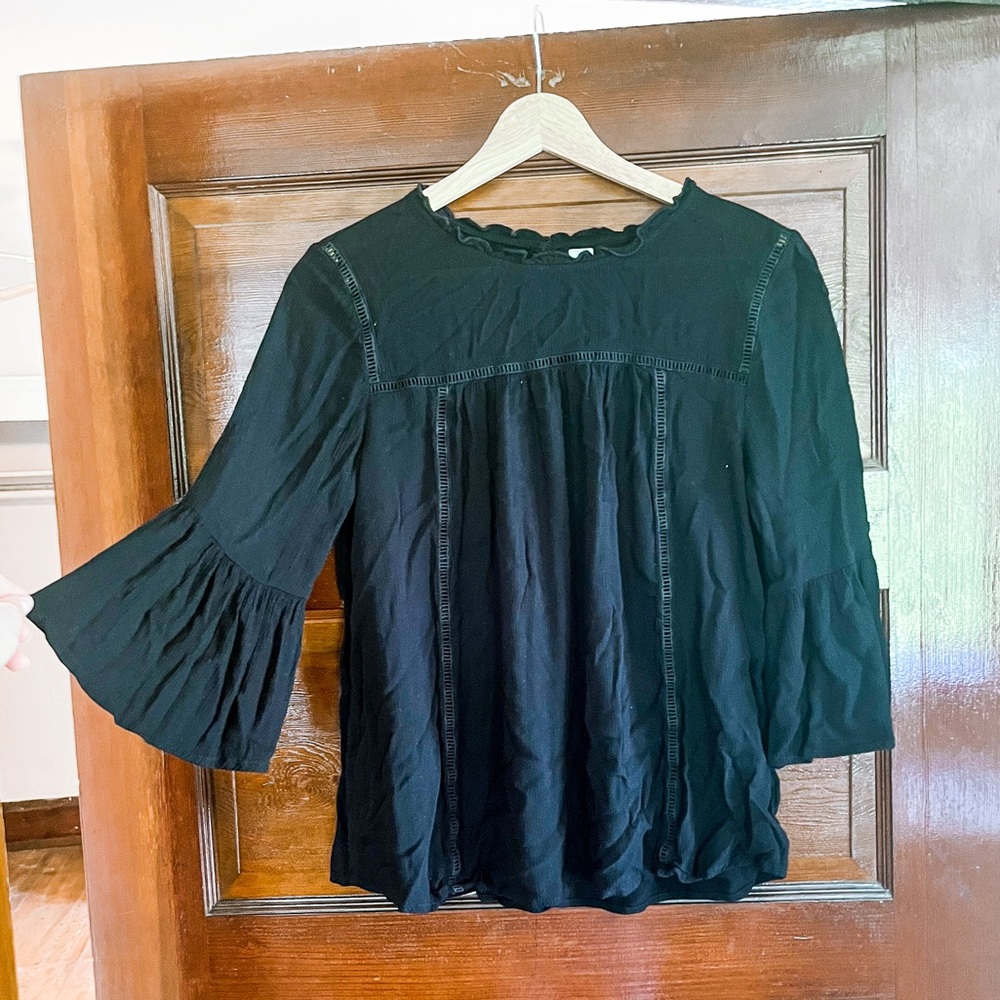 Black Flair Sleeve Blouse